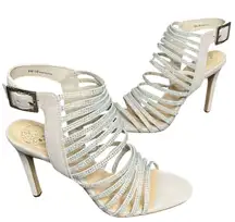 Vince Camuto Kipper Heels 8M True Sand Suede Embellished Strappy Heels Showgirl