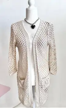 Cream Open Knit Crochet Cardigan Boho Bohemian‎ Fairycore Cottagecore Small