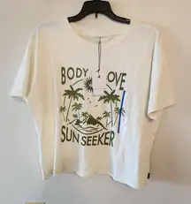 Body Glove Sunseeker Rash Guard Short Sleeved cropped Shirt Palm Trees size L