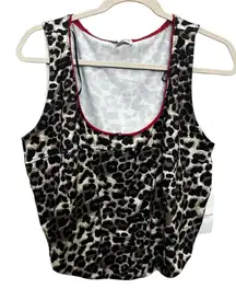 Mixed Threads Plus Sz 1X Leopard Print Tank Top Red Lace Trim Y2K Corset Outline