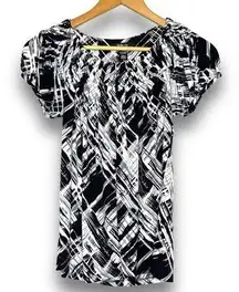 STYLE & CO Cap-Sleeve Black, White Gray Print Top