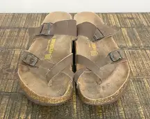 Mayari Women's Mocha Birko-Flor Toe Loop Sandals Size 38