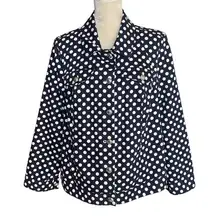 𝅺CJ  Banks Women’s Navy White Polka Dots Jacket Size 1X Denim Buttons Casual