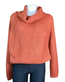 Cozy Orange Cowl Neck Sweater  Chunky Cropped  size M