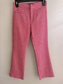 Zara Red White Gingham Plaid High Waisted Cropped Mini Flare Pants NWT