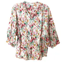 Fat Face Evelyn Fleur Meadow Blouse Ivory Multi Floral Cottagecore‎ Large EUC