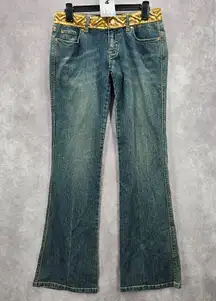 XOXO Blue Straight Bootcut Flare Gold Sequin Denim Jeans Pants 7/8