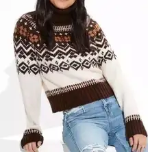 NWT American Eagle Fair Isle Brown Snowdrift Turtleneck Cropped Sweater