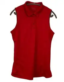 Maggie Lane Red Sleeveless 4 Button Collared Golf Polo Shirt Tank Large