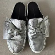 Rebecca Minkoff Size 8 Silver Bow Neva Leather Platform Sneaker Mules