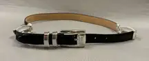 Brighton Black Leather Belt with Silver Buckle women’s size 30 classic feminine