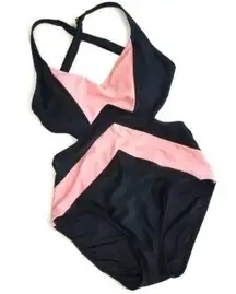 MICHAEL Michael Kors One Piece Swimsuit Bikini Open Back Pink Black Regatta 10