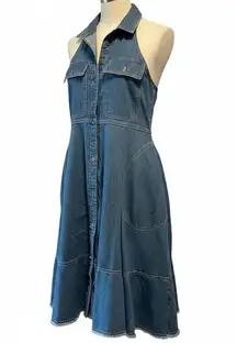 Pilcro Anthropologie Sleeveless Halter Swing Denim Midi Dress Size XXS