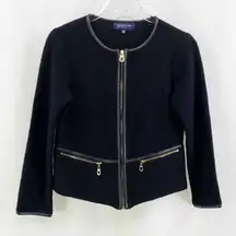 Jones New York  Black with Gold Accents Petite Zip Up Jacket