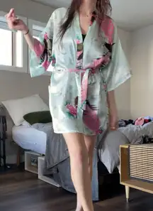 Vintage Jian Bao Gong Baby Blue Kimono Style Robe 