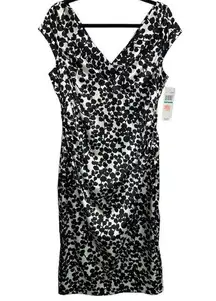 London Style Satin V Neck Floral Sheath Dress Size 16 new with tags