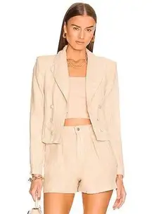 L’Agence Dolly Beige Linen Cropped Blazer Jacket Size XS