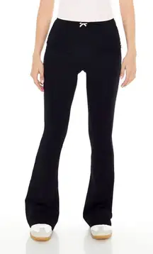 Black Ruched Foldover Flare Bow Leggings