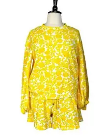 New Terry Sweatshirt Short Set Yellow White Floral Women’s Size XL