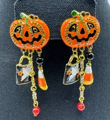 Halloween Pierce Earring Pumpkins with Rhinestones