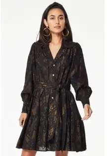 Roller Rabbit Black and Gold Midi Button Front Dress XL