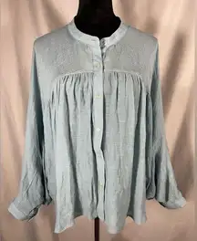 Ee:some Blue Balloon Sleeve Top Batwing Solid Blue Bohemian Preppy Sz Small