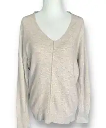 Express Sweater Heather Oatmeal Beige V-Neck Neutral Knit Pullover Wool Blend XS