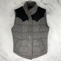 NEW Ci Sono Tweed Button Down Puffer Vest Mock Neck Gorpcore Outdoor Gray S