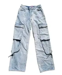 Edikted Pants Denim Women XS Blue Jean Cargo 90s Retro Y2K Style Pop Band