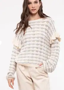 Blu‎ Pepper The Rexford Ruffle Open Knit Sweater Size S