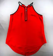 Naked Zebra Red Sleeveless Top Blouse Zipper Front Detail Size‎ Small Workwear