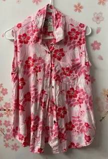 Big Dogs Pink Floral Sleeveless Button-Down Shirt