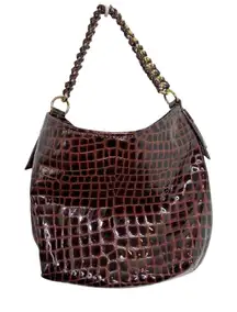 Antonio Melani Brown Patent Leather Croc Embossed Woven Chain Handle Bag