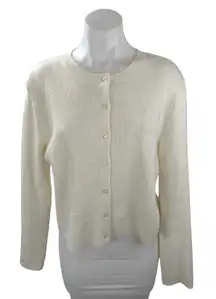 Stradivarius Women's Cream Long Sleeve Ribbed Knit Button Up Cardigan Sweater S
