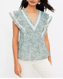 LOFT Spring Floral Bloom Lace Ruffle Peplum Blouse Top Size L