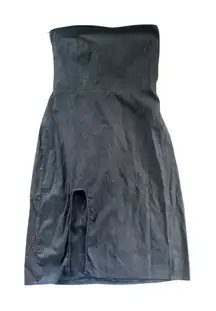 Reformation Black Strapless Smocked Bodice Midi Dress Slit Size 10