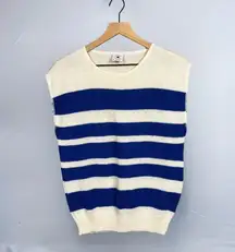 Vintage 80s Blue & White Striped Heart Sleeveless Sweater Tee