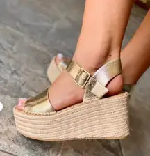 Soda Wedge Sandals Ankle Strap Espadrilles Platform Gold Size 8