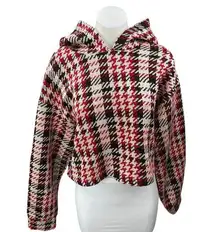 Bershka Multicolor Houndstooth Plaid Knit Hoodie Hooded Pullover Sweater Top L