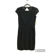 Aidan Mattox Pleated Crepe Cocktail Cocktail Mini Dress Lace 3/4 Sleeves 4