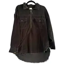 Aerie Offline Dark Gray Corduroy Pullover Frayed Trucker Shirt Size Medium￼