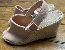 TOMS pink‎ suede strapped wedge sandals
