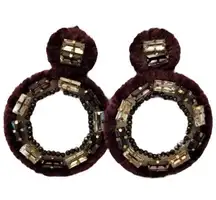 BIJOUX BAR Suede Hoop Pierced Earrings Crystals Beads