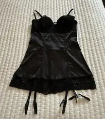 Fredrick’s Of Hollywood Black Babydoll Chemise Garters Sz L Large Underwire