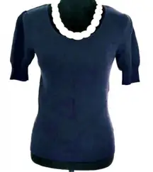 Navy sweater top short sleeve office casual everyday Elegant Blue Women's Top