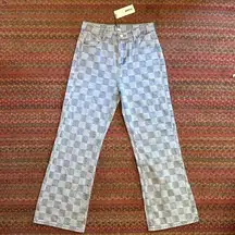 NWT KOLLYY CHECKERED PATCHWORK DENIM JEANS