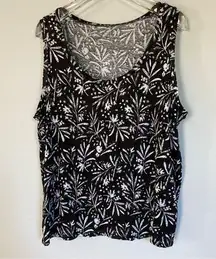 Garnet Hill Organic‎ Linen Knit Tank Black and White Floral Print Size Large