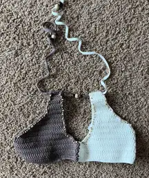 JMP The Label Coco Brown Contrast Cali Crochet Bikini Swim Top Medium NEW NWT