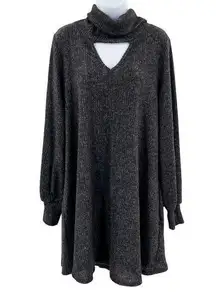 My Story  Charcoal Keyhole Mock Neck Cowl Neck Long Sleeve Sweater Dress