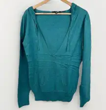 Full Tilt Hoodie Womens Size M Teal Green Pullover Casual Deep V-Neck Comfy Cozy